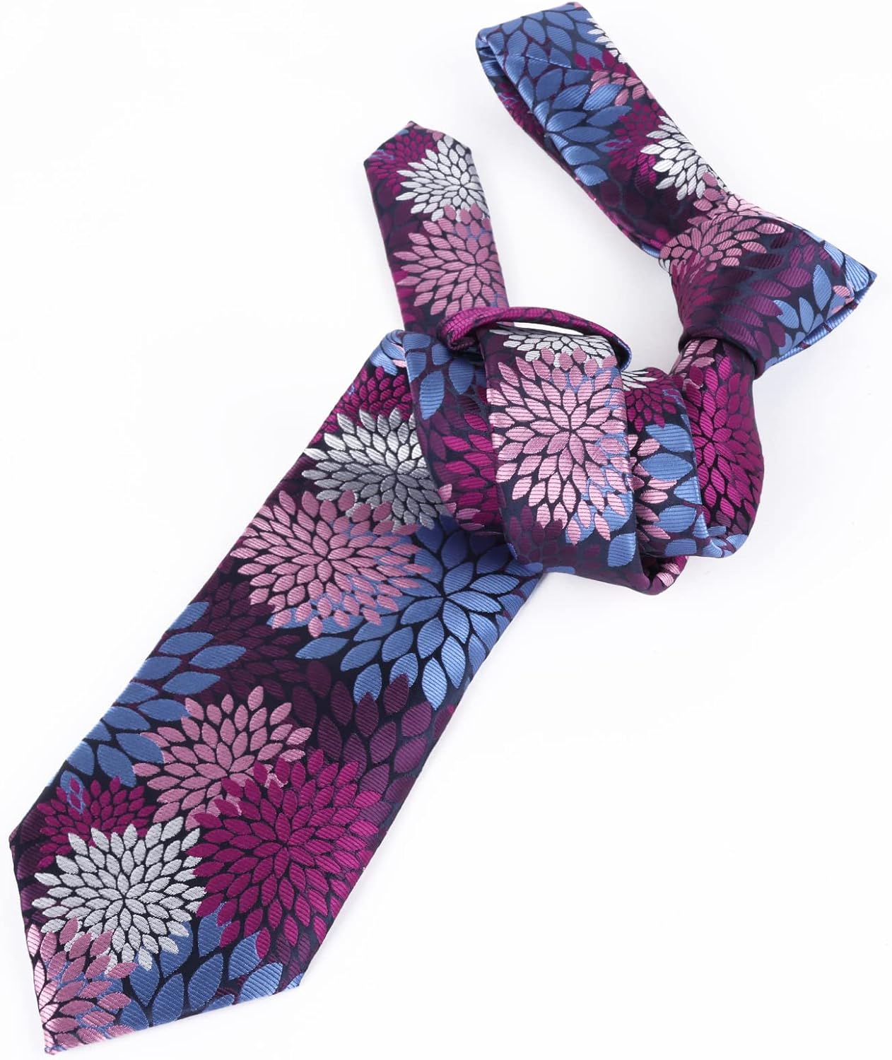 Alizeal Mens 3.15inches Leaf Flower Pattern Tie with Floral Pocket Square Set - Image 3