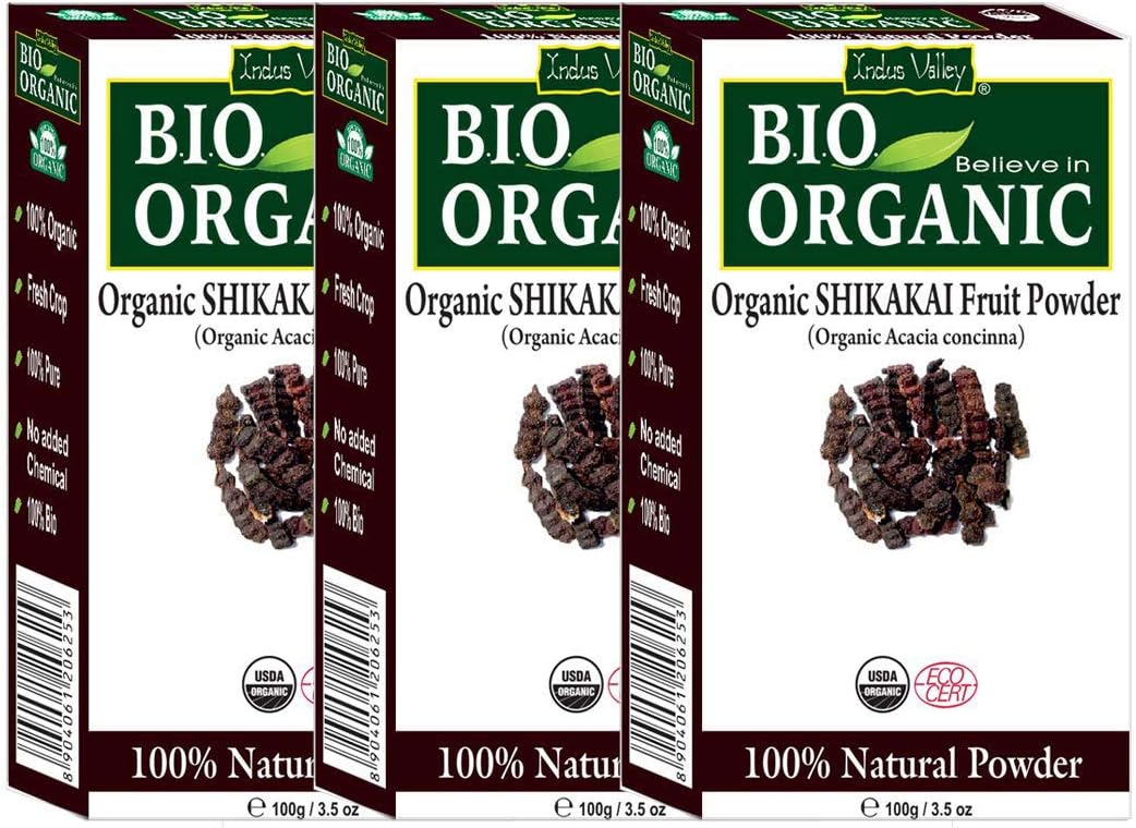 INDUS VALLEY 100% Natural Shikakai Powder for skin and hair care - Set of 3 (300gm)