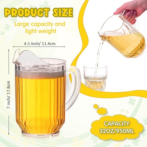 Miniatura 2 de Rtteri Paquete de 16 jarras de agua de plástico transparente de 32 onzas a granel, jarra de restaurante duradera con boquilla y asa para servir