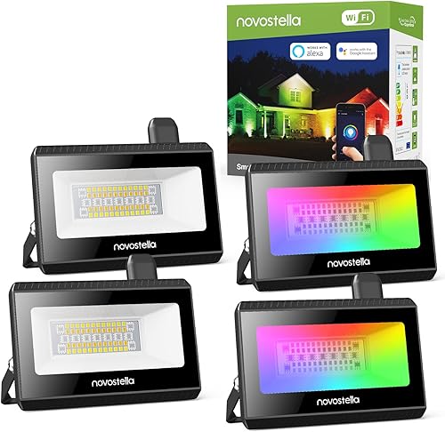 NOVOSTELLA Smart Led Flood Lights Outdoor 200w Equivalent, Halloween RGB+CW Color Changing Spotlights APP Control Stage Landscape Lights,
