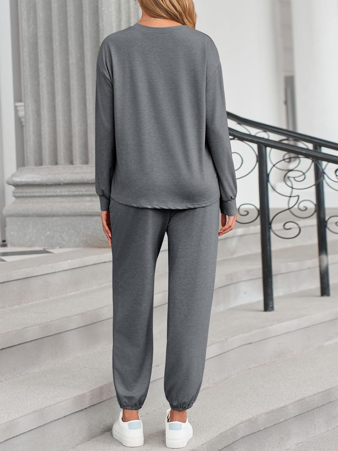 Tankaneo Womens 2 Piece Outfits Lounge Sets Casual Long Sleeve Crewneck Pullover Sweatshirt Jogger Sweatpants Tracksuit Set - Image 4