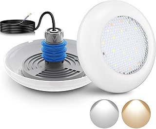 LyLmLe LED Poolscheinwerfer mit 1 1/2 zoll Außengewinde, 12W LED Poolbeleuchtung 2 Farben Schaltbares Weiß 3000K & 6000K, Ø190mm, 12VAC Unterwasserscheinwerfer für Betonpool/Styroporpools SPA Treppen