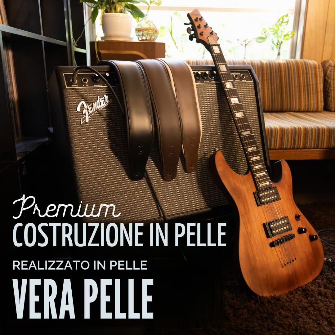 Levy's, M26PD-BLK Tracolla in pelle pieno fiore imbottita Black 3", Larghezza 3" (7.62 cm,) Lunghezza Regolabile da 37" (94 cm) a 51" (129.5 cm), Colore Black
