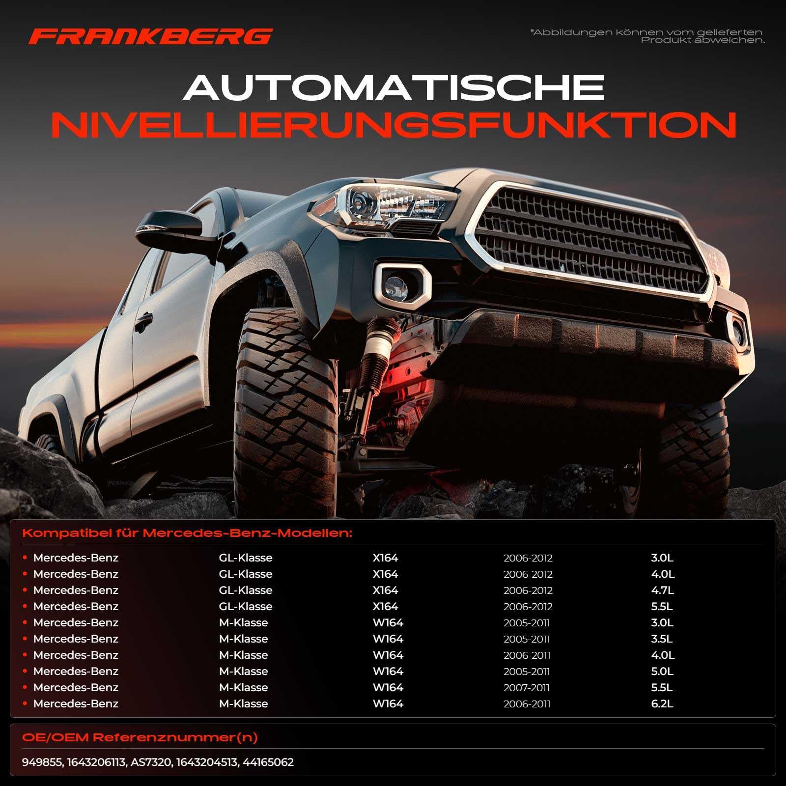 1x Luftfederbein Luftfederung Vorderachse Ohne ADS Kompatibel mit X164 GL320 GL350 GL420 GL450 GL500 W164 ML280 ML300 ML320 ML350 ML420 ML450 ML500 ML63 AMG 3.0L-6.2L 2005-2012 1643204513