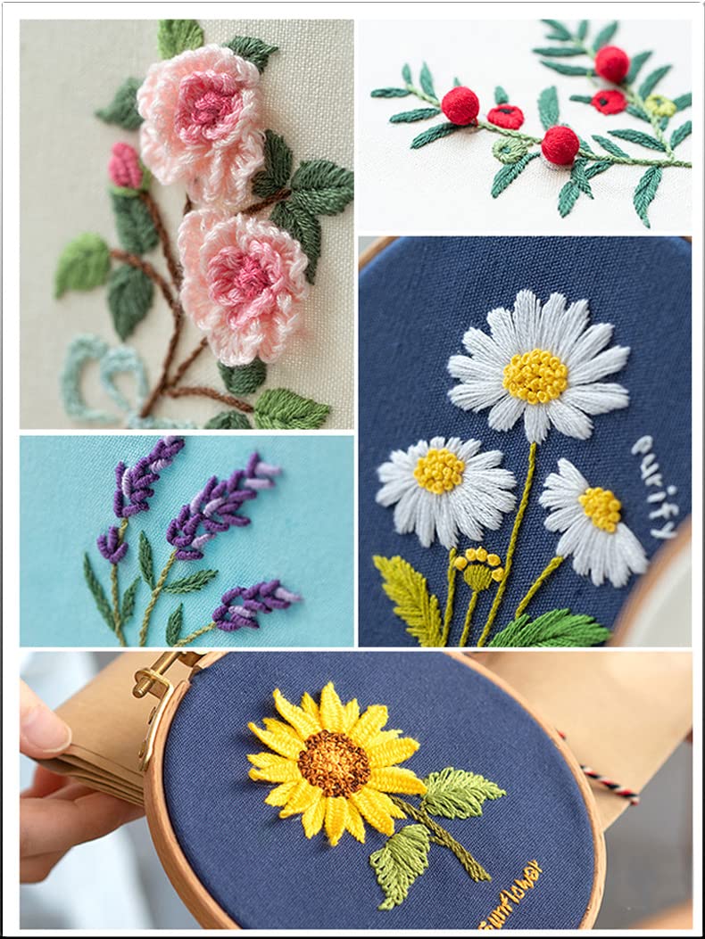 Kit per Ricamo fai da te Kit da ricamo Motivo a fiori Ricamo fai da te Kit completi Ricamati su vestiti Punto croce Cucito Ricami con cerchio Kit Punto a Croce Per Principianti ( Color : Embroidery Ki
