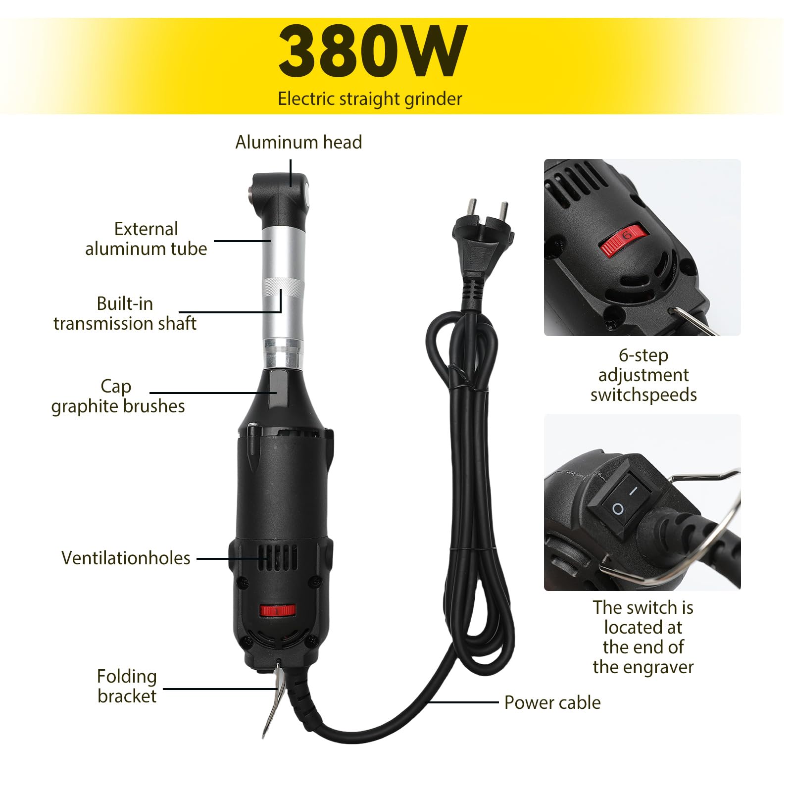 Smerigliatrice Diritta Elettrica 380 W a Velocità Variabile 6 Velocità per Pulizia e Lucidatura Giunti Piastrelle