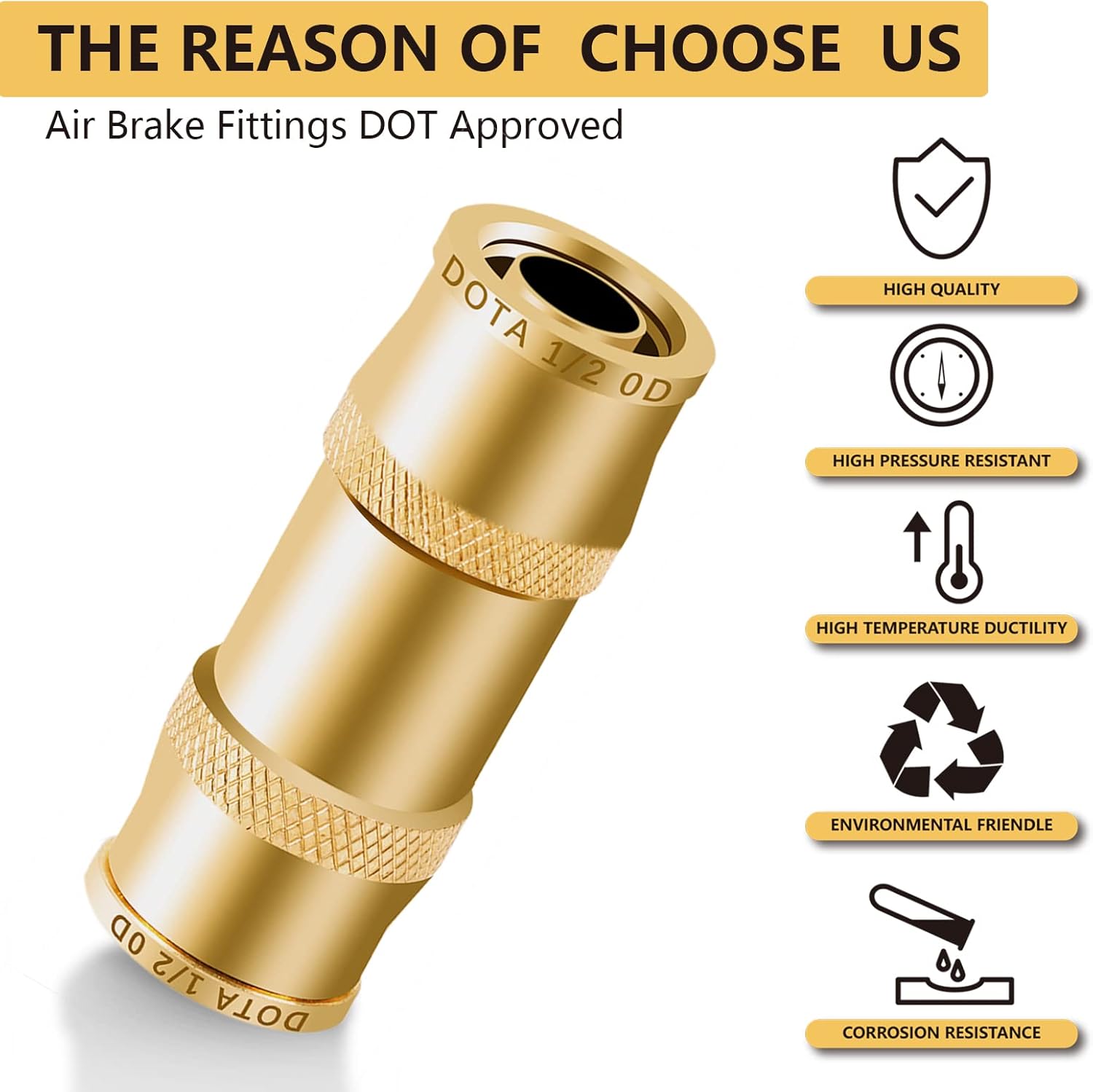 ANRIWT Air Brake Line Fittings,1/2" DOT Air Fittings Brass Push in Fitting, Push to Connect Union Fittings, Air Brake Union 1/2" Tube OD for Trucks Trailers Use and Industria Workshops (4 PCS) - - 