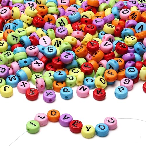 Miniatura 10 de LAIDANLA 1500 cuentas acrílicas de letras del alfabeto, letras negras, oro rosa, cuentas redondas de 0.276 x 0.157 in para joyería, pulseras,