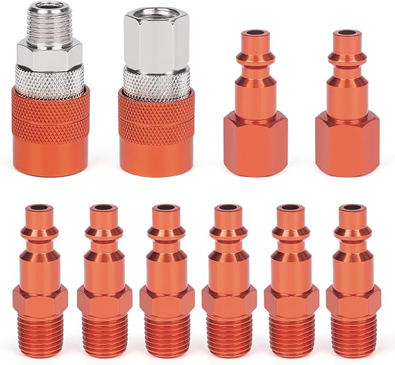 1/4 Quick Connect Fittings Industrial Air Coupling 1/4 Basic Flow Quick Connect Air Coupler Brass Air Compressor Accessories Fitting Hose Quick Connect Fitting 10Pieces