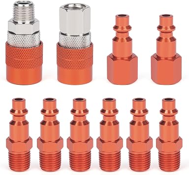 1/4 Quick Connect Fittings Industrial Air Coupling 1/4 Basic Flow Quick Connect Air Coupler Brass Air Compressor Accessories Fitting Hose Quick Connect Fitting 10Pieces