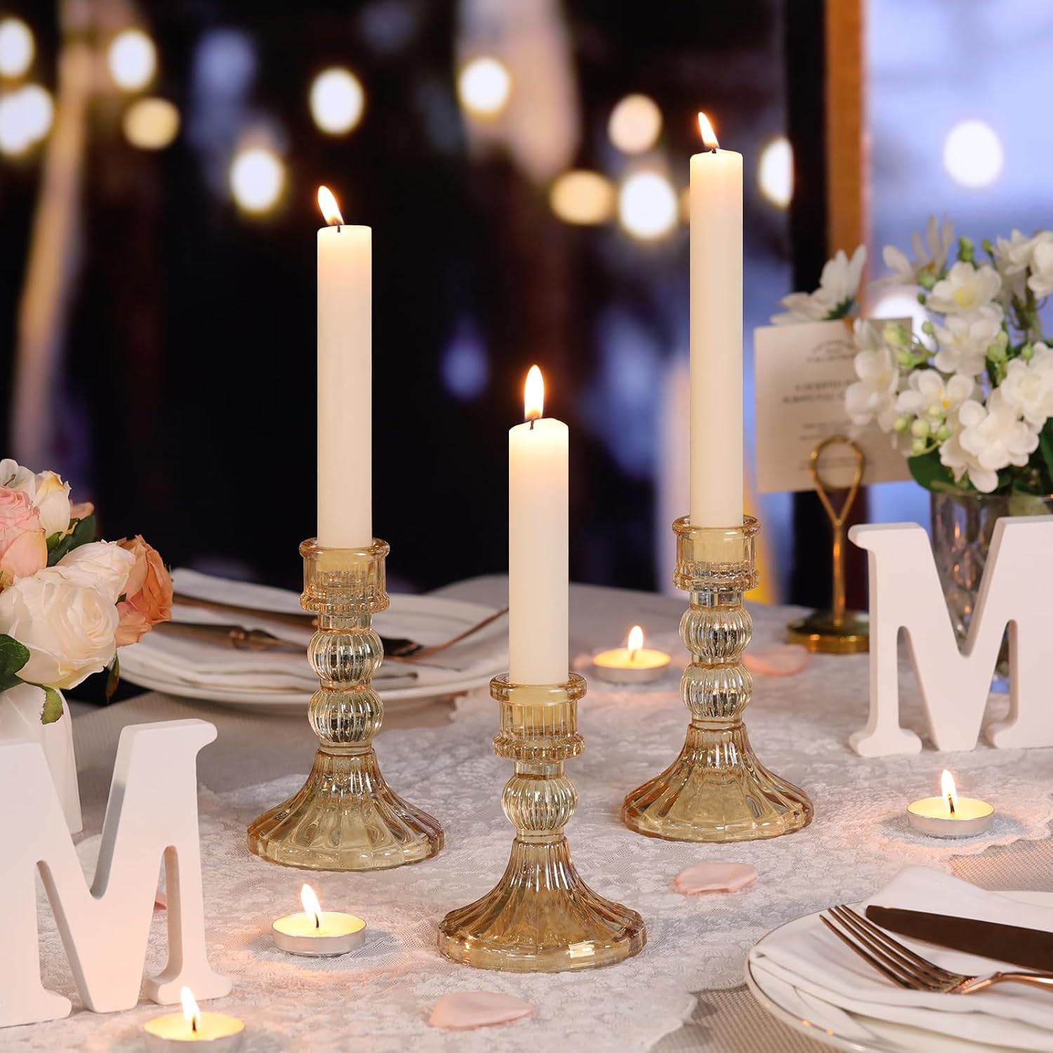 DARJEN 6Pcs Gold Candlestick Holders Set - 4" H & 5" H Striped Taper Candle Holders Bulk, Glass Candle Holders for Wedding, Festival, Party, Table Centerpiece, Gifts - Image 4