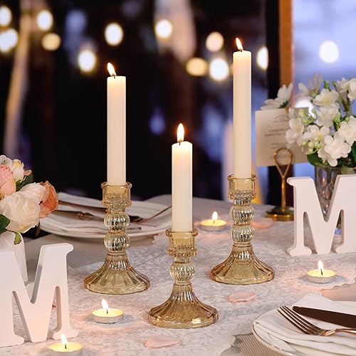 Miniatura 4 de DARJEN Juego de 6 portavelas dorados de 4 pulgadas de alto y 5 pulgadas de alto, portavelas de cristal para bodas, festivales, fiestas, centros de