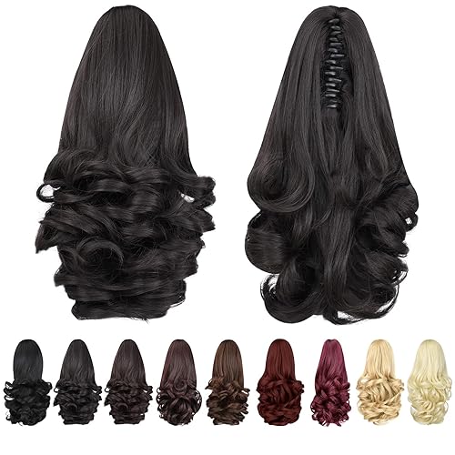 Miniatura 214 de Brown ponytail extension,16" claw clip hair extensions ponytail short curly hair ponytail Extension Natural Looking Synthetic Hairpiece for Women