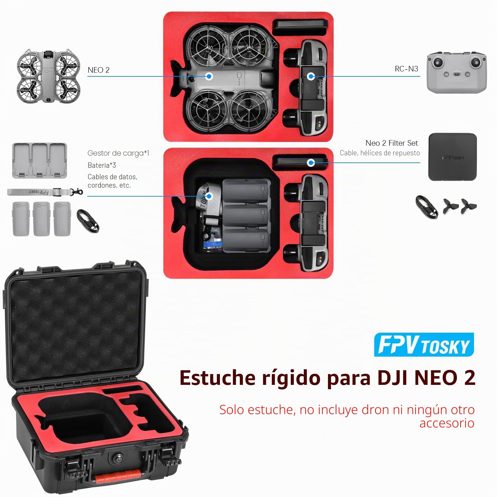 FPVtosky Neo 2 Funda - Bolsa Impermeable para Accesorios dji Neo 2, Batería, Centro de Carga y Otros Accesorios [Solo LA Funda]