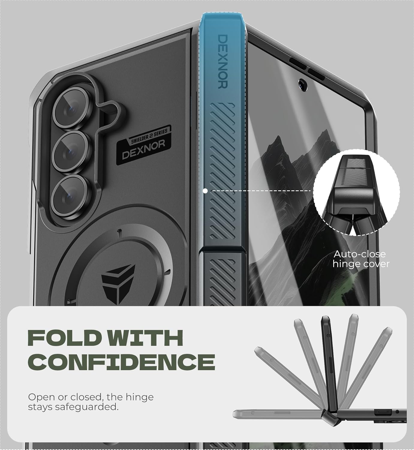 Dexnor Magnetic for Samsung Galaxy Z Fold 7 Case with Dual Kickstands & Front Screen Protector & Hinge Protection, Compatible with MagSafe, Full-Body Rugged Protective Cover Bumper Cases,6.5" Black - Image 5