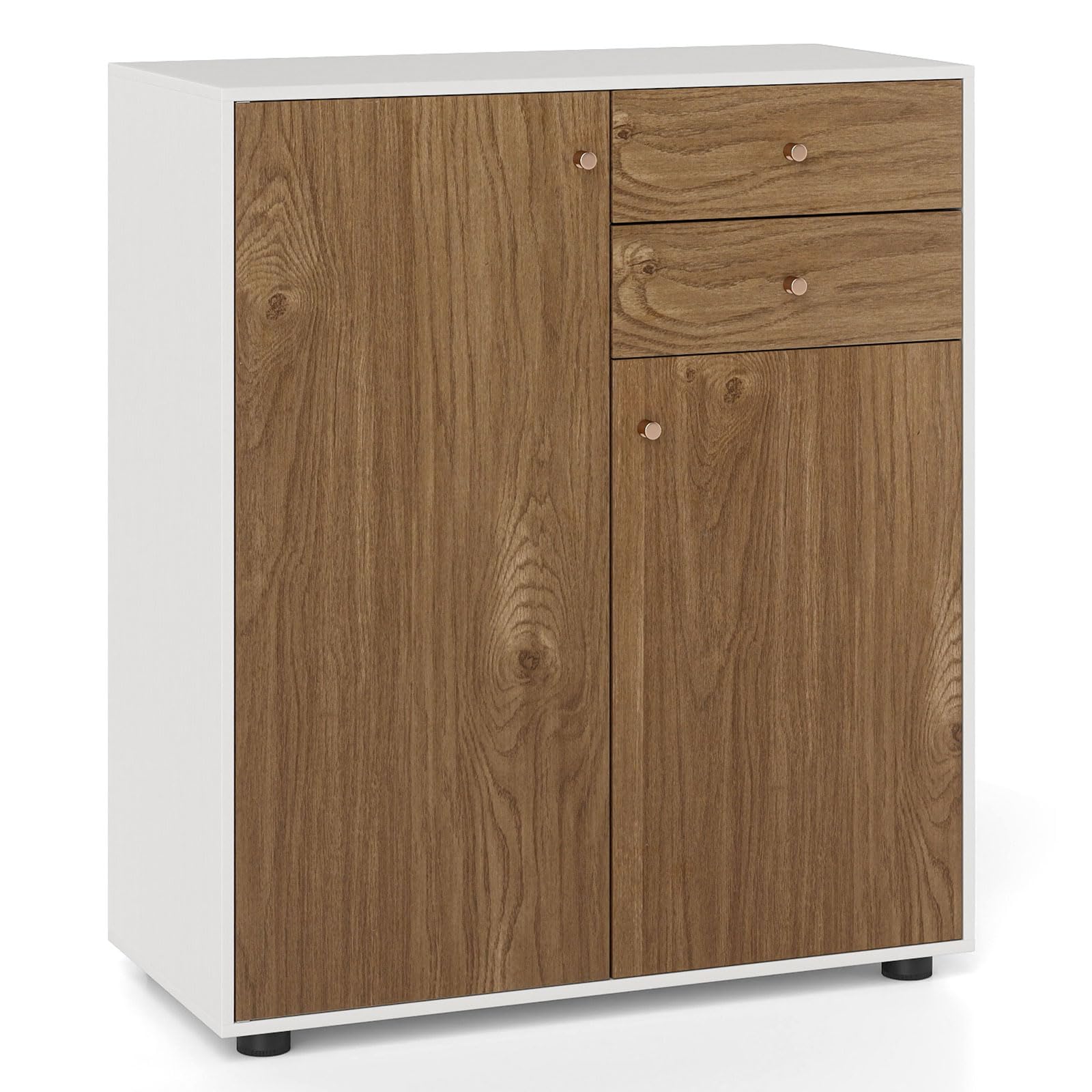 COSTWAY Storage Cabinet, 2 Door Buffet Sideboard with 2 Drawers, 3 Adjustable Shelves & Anti-tipping Device, Freestanding Kitchen Cupboard Organiser Unit for Dining Living Room Hallway (Natural)