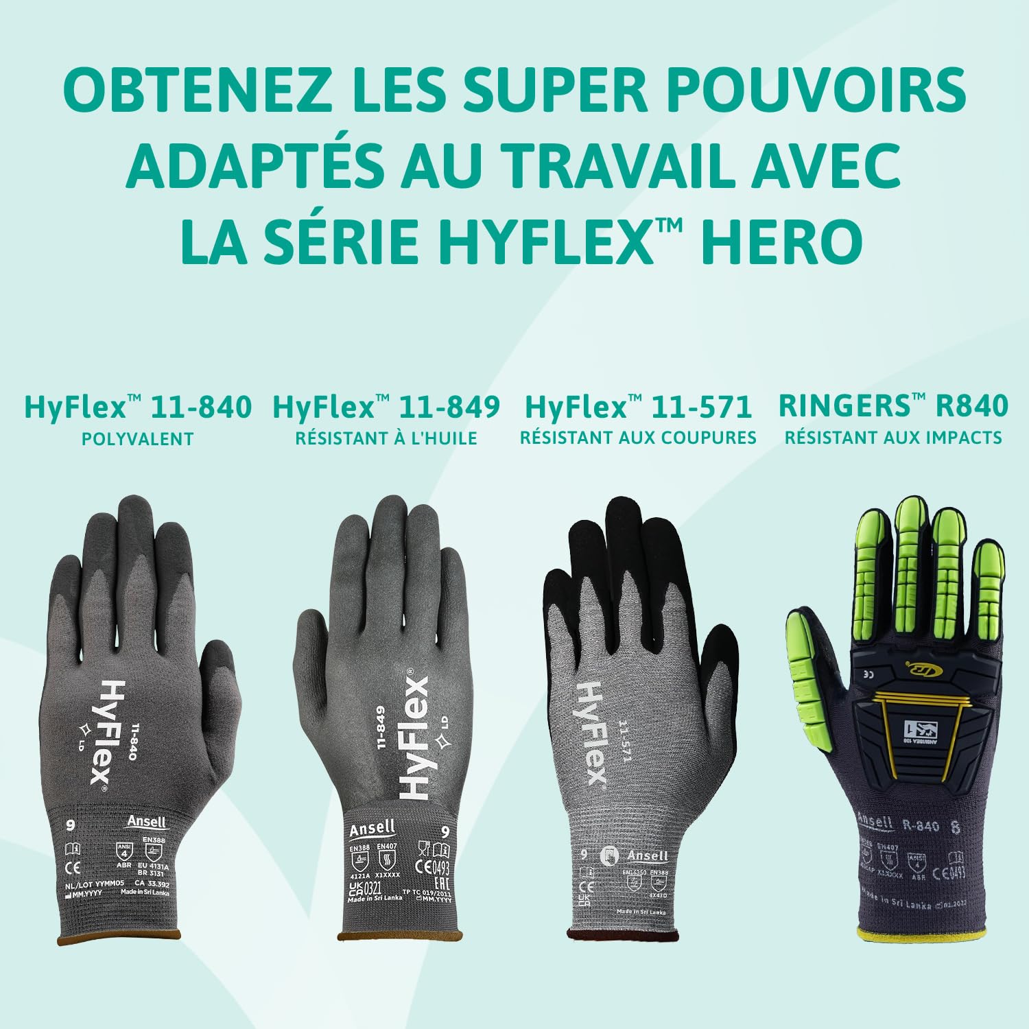 Ansell HyFlex 11-571 Gants Anti-Coupures, Enduction Nitrile Résistante à l'Abrasion, Gants de Travail Professionnels Haute Protection, Homme Femme, Gris, Taille L (12 Paires)