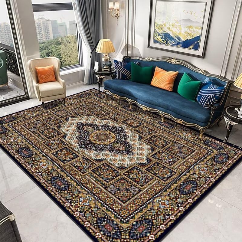 Tapis salon jaune résistant pour illuminer un sol sombre et créer un coin bureau