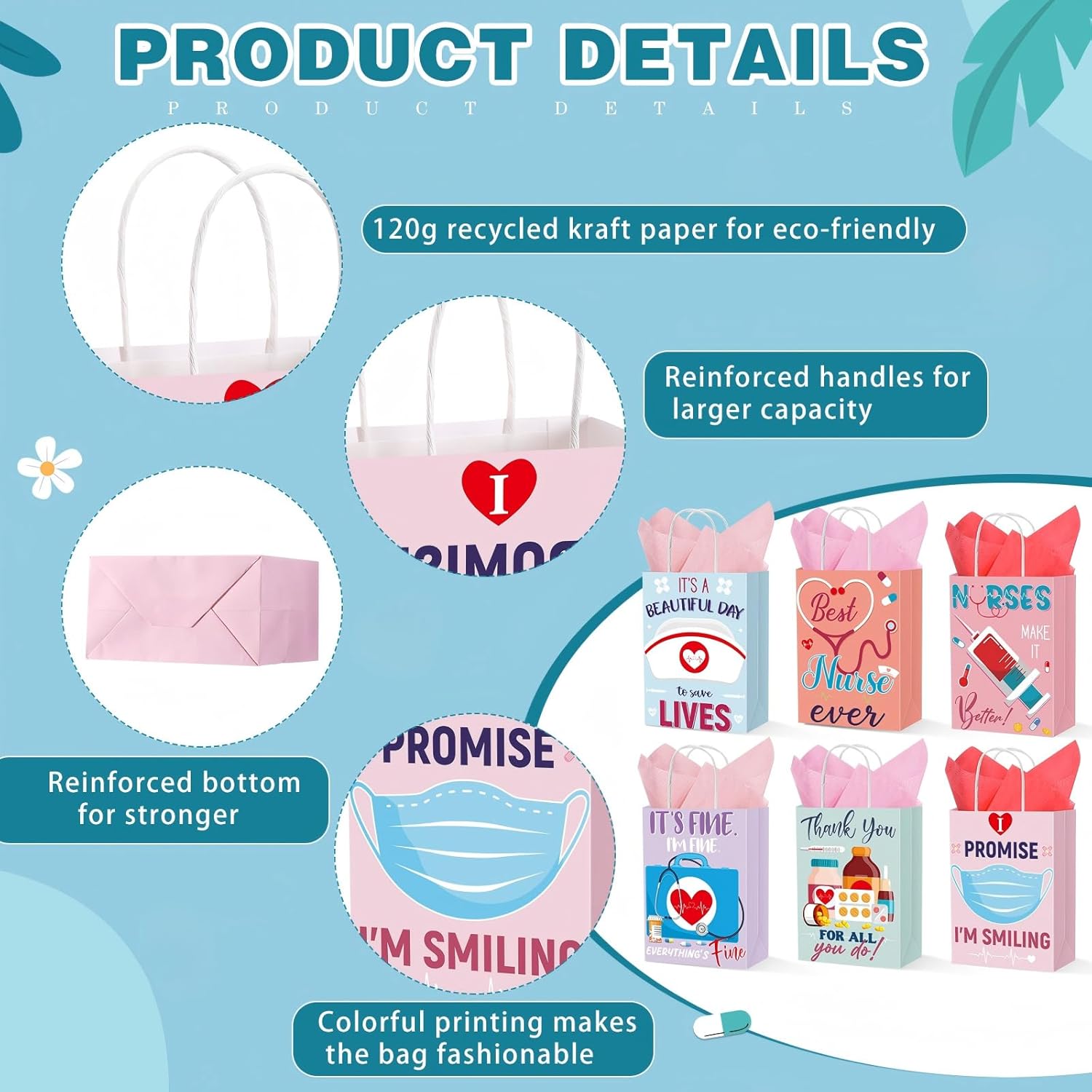 Supervitae 30 Pcs Nurse Gifts Bag with 30 Wrapping Tissue Papers Nurse Week Doctor Appreciation Graduation Gifts Bag Medical Assistant Thank You Doctor Paper Goodie Containers for Party(Bright)