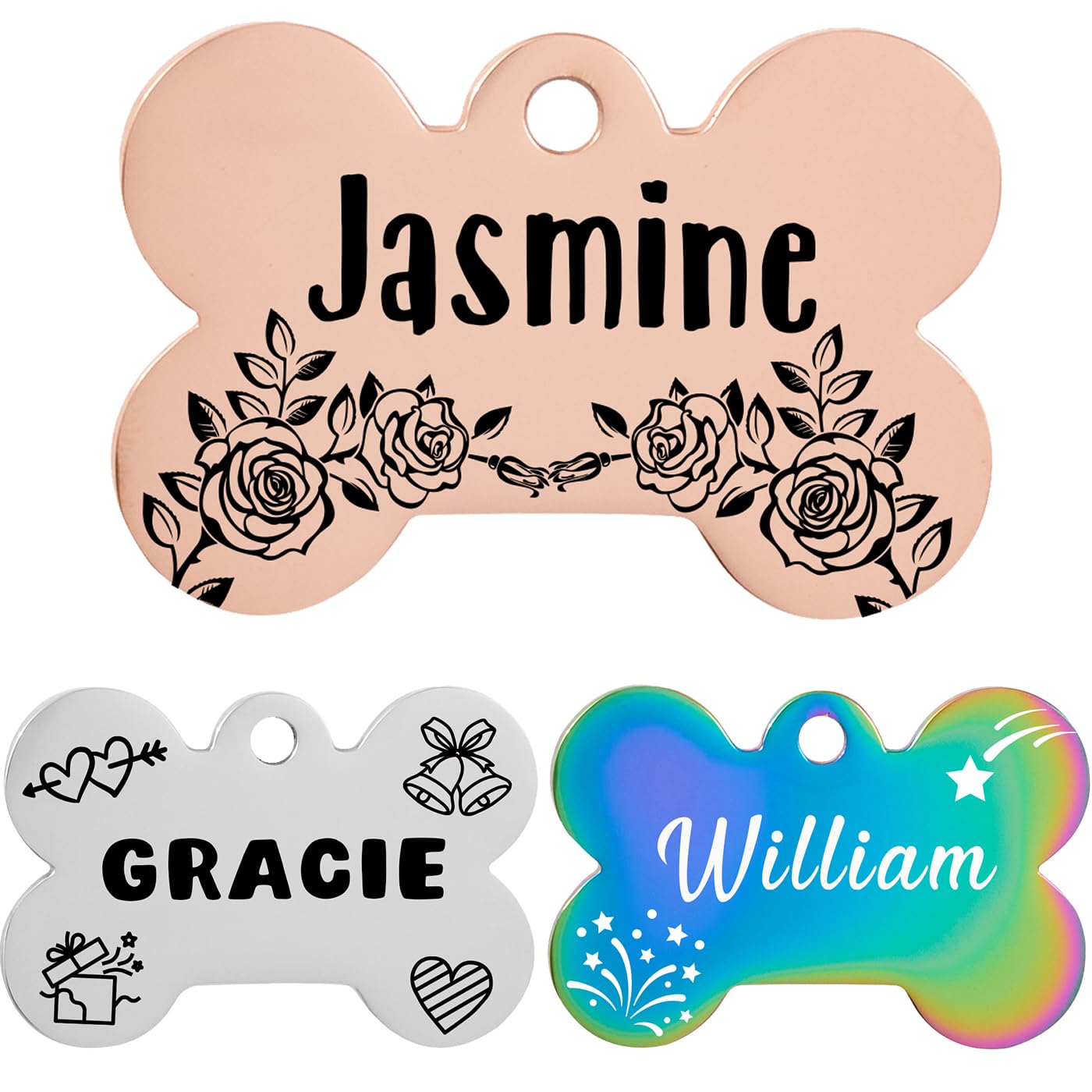HAVEATAG Pet Name Tags,Stainless Steel Custom Carved Dog tag, Cute Double-Sided Engraved cat Tags, Personalized ID Tags,Cat and Dog Collar with Name