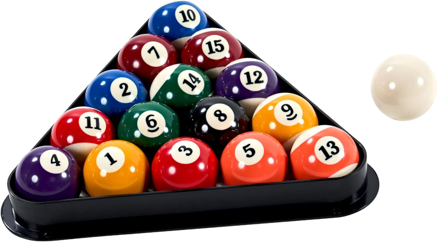 Barrington Billiards 16-Piece Pool Ball Set with Triangle Rack, 2-1/4 Inch Complete Regulation Set, 7 Solid, 7 Striped, 1 Black Eight-Ball, 1 White Cue Ball, Durable and Scratch Resistant