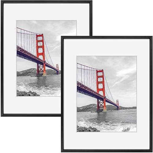 Miniatura 10 de Frametory, Marco de fotos de aluminio de 16 x 20 pulgadas con paspartú de color marfil para fotos de 11 x 14 pulgadas y vidrio real, colección de