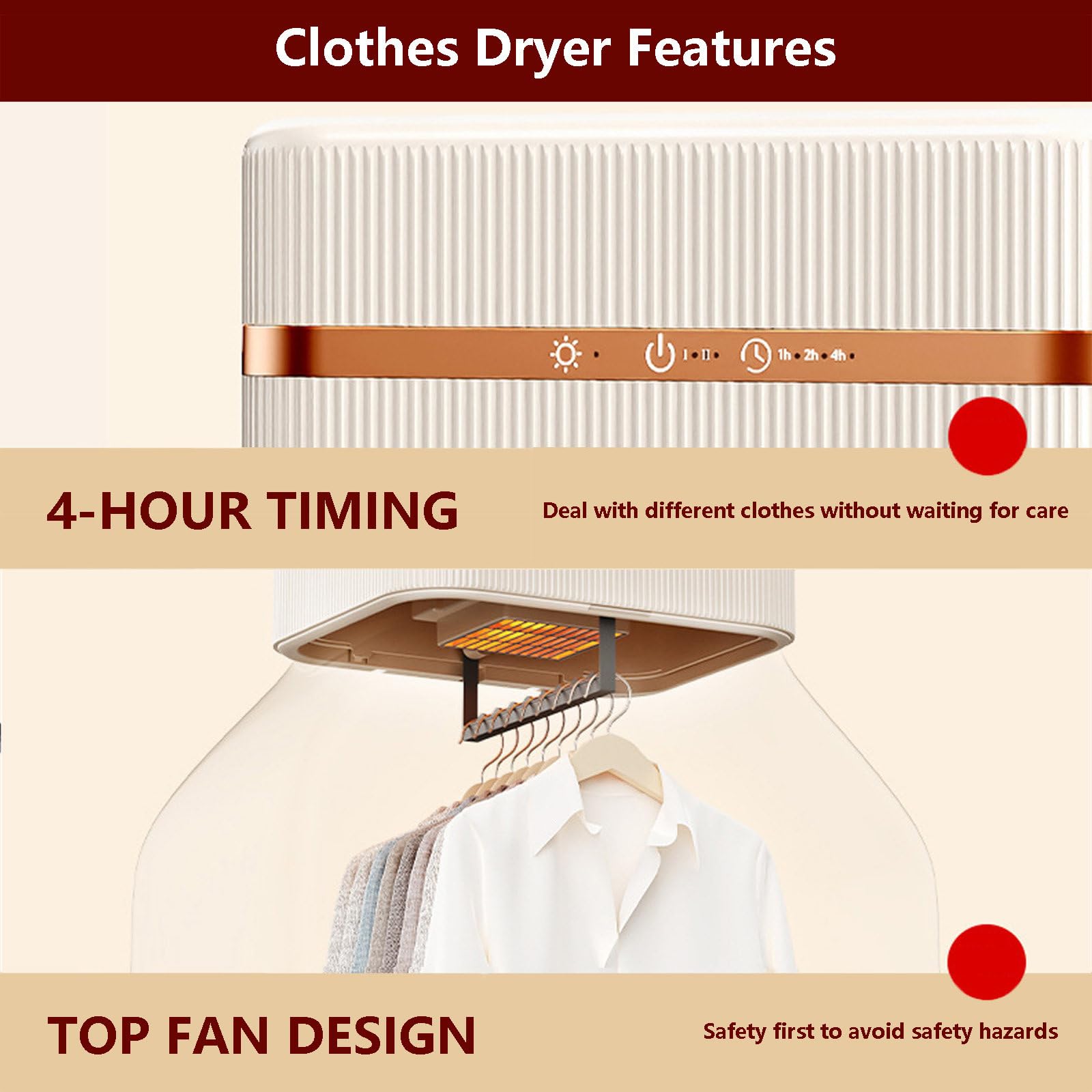 Secadora de Ropa portátil con 10 Perchas, Plancha a Vapor automática Plegable con Temporizador de 4 Horas, Armario de Secado eléctrico para Viajes, Apartamentos, armarios y dormitorios.