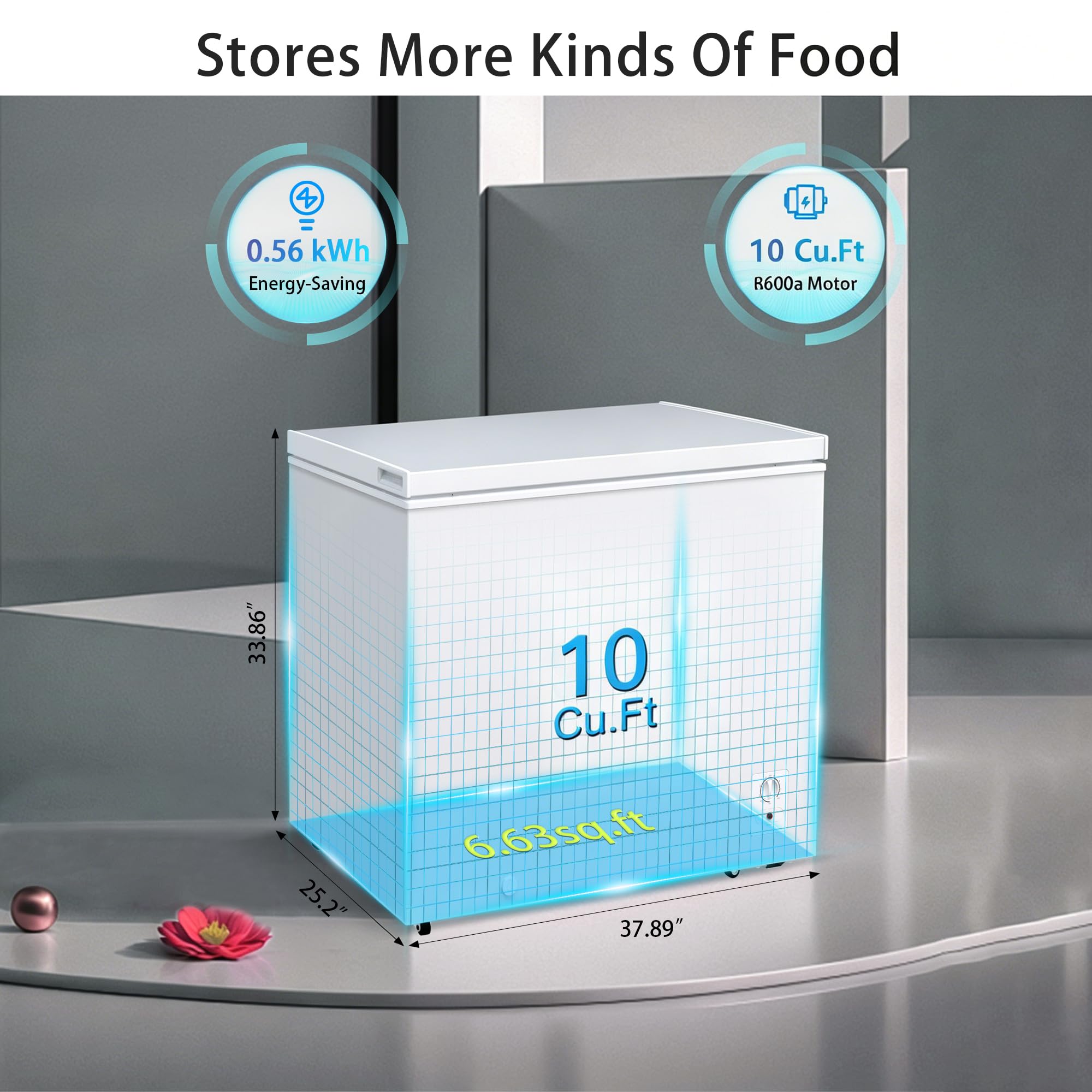 Large Chest Freezer, 10 Cu.Ft Commercial Deep Freezer With 8 Level Adjustable Temperature(-11.2°F To 10.4°F), Energy Saving Freezer With Removable Basket, Universal Wheels, White on Fridge.com - View 2