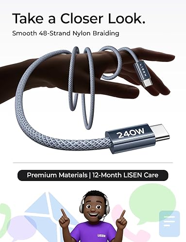 Miniatura 7 de LISEN Cable USB C a USB C, cable C a C de 240 W de carga rápida [6.6 pies, paquete de 2] cargador tipo C de carga rápida USBC a USBC cable