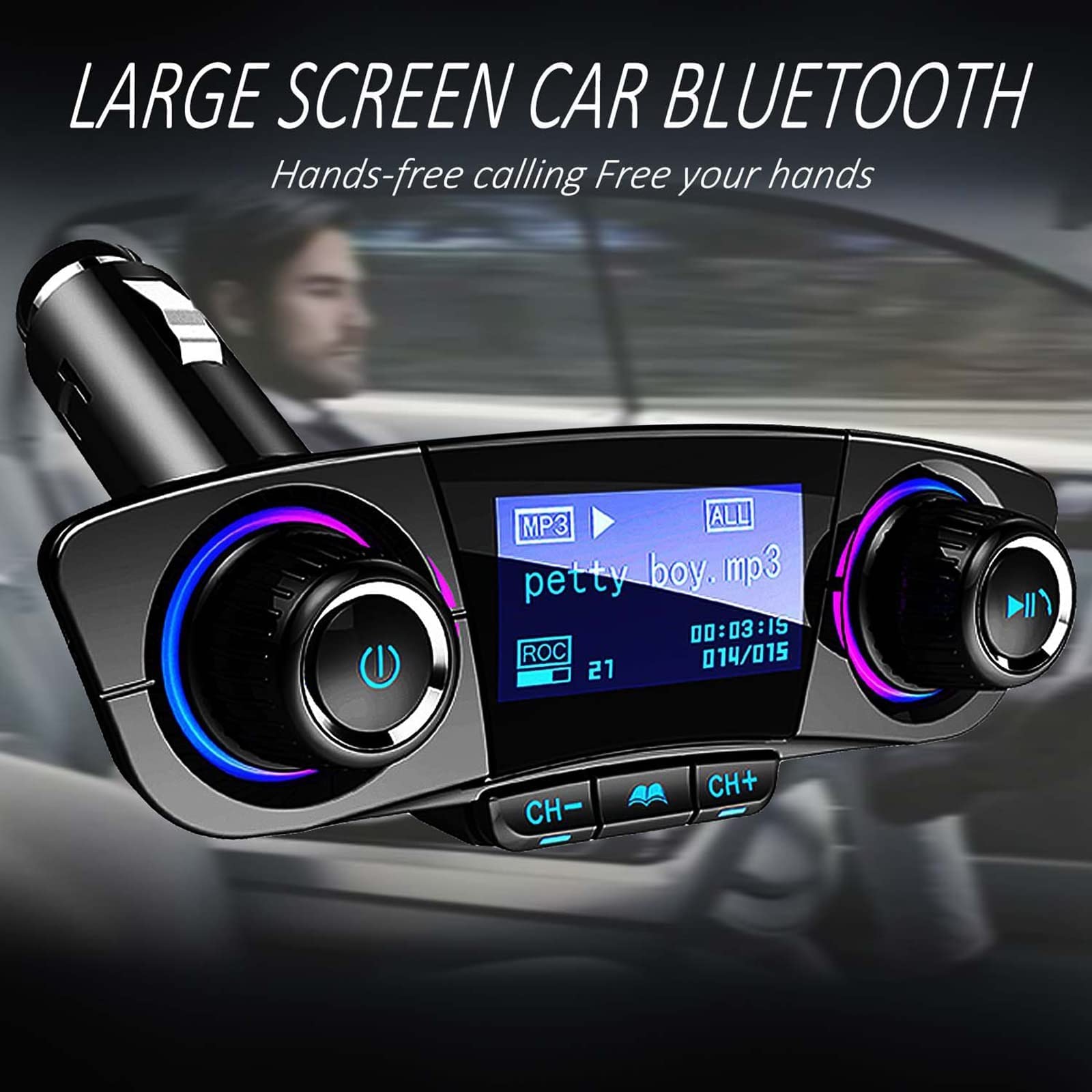Bluetooth trasmettitore FM lettore MP3 kit vivavoce per auto wireless radio audio compatibile con Dual USB 5 V 2.1 A U disk TF Card