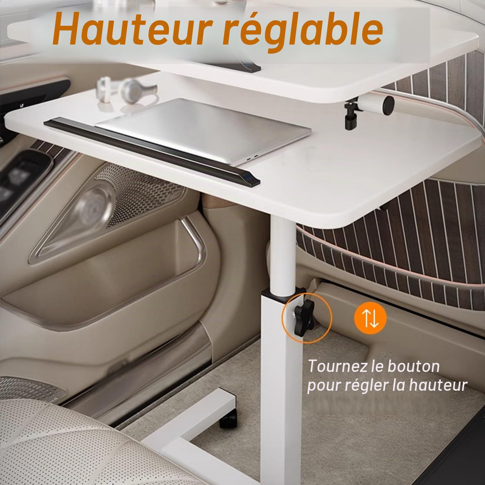 Table Camping Car Pliable à 90°, Table de Repas Pliable, Hauteur Réglable, Coins Arrondis, Bureau pour Caravanes, Fourgons Aménagés(Black,48x24cm/18.9x9.4in)