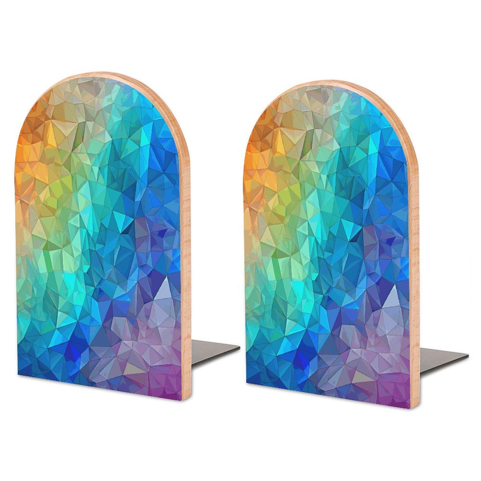 Serre-livres en bois avec triangle arc-en-ciel pour organiser vos livres de bureau
