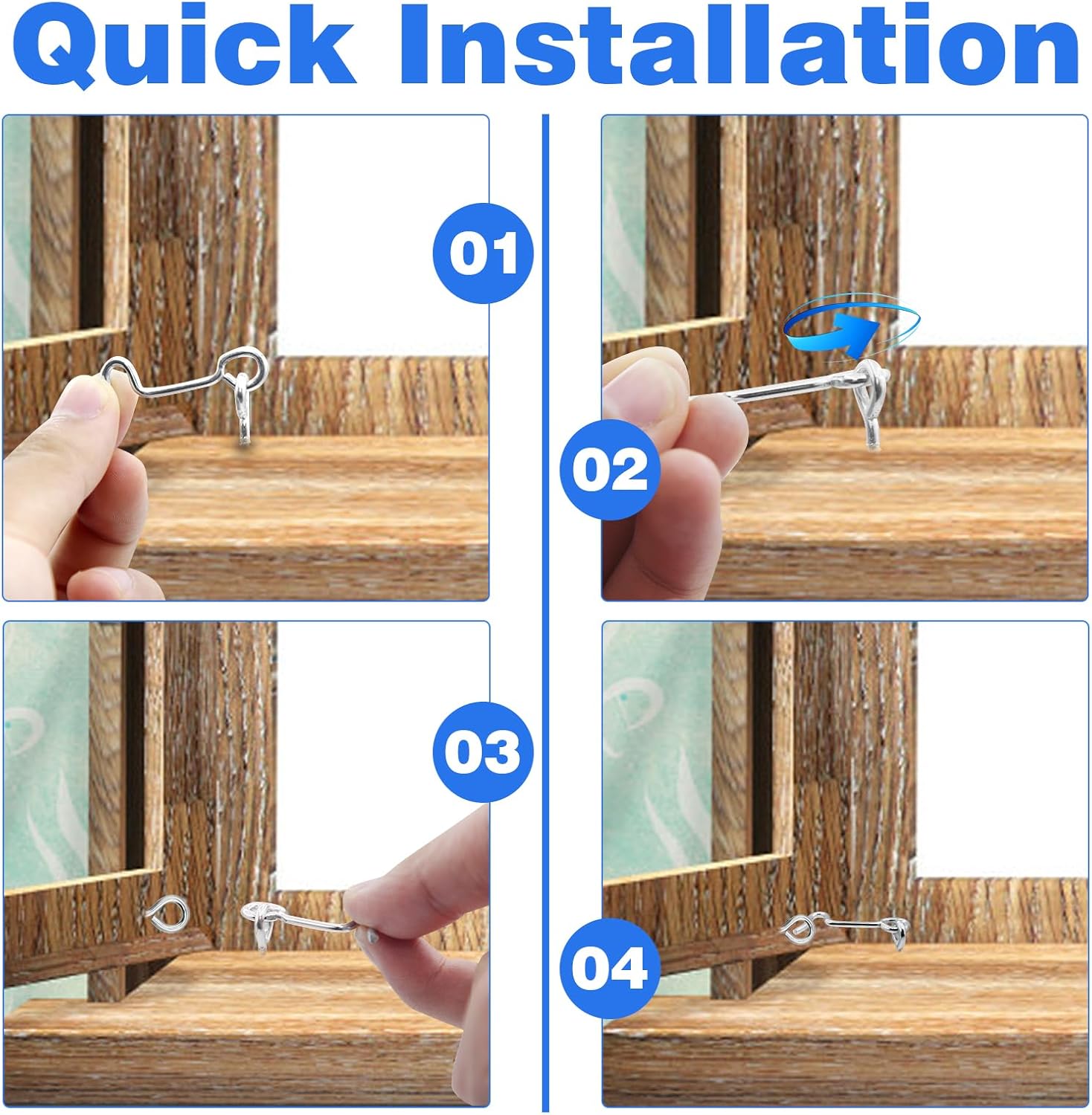 6Pcs 1.5" Cabin Hook and Eye Latch,Latch Hook for Door,Wood gate Latch, Window,Closet,Shed, Cabinet, Rust-Resistant & Windproof with Mounting Screws
