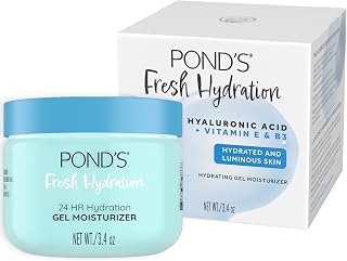 POND’S Fresh Hydration Gel Moisturizer: 24HR Hyaluronic Acid, Vitamin E & B3 - Oil-Free, Alcohol-Free Face Moisturizer, Dermatologist Tested 3.4oz