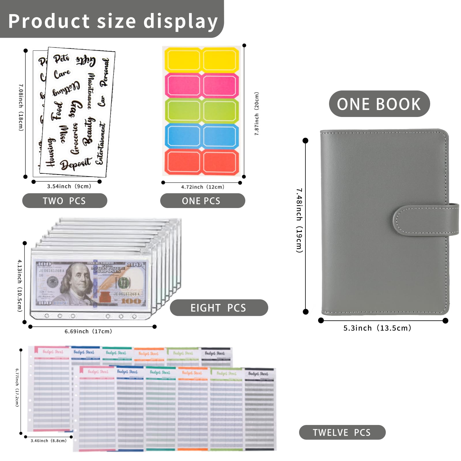 NICOOTHBudget Binder Cash Envelopes A6 Money Saving Binder with Zipper envelopes Full Grey — view 2