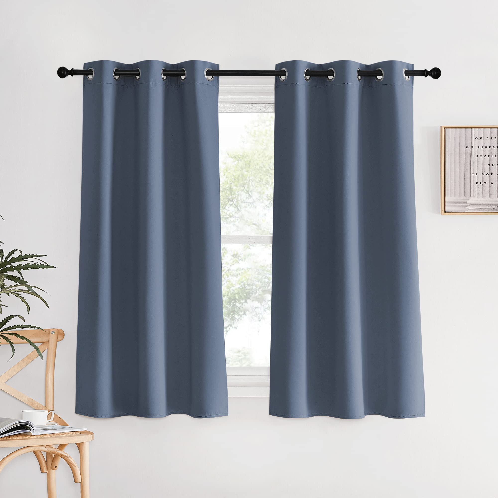 NICETOWN Kitchen Curtains Blackout Curtains &amp; Drapes, Stone Blue, 34" Wide x 60" Long, Set of 2, Thermal Insulated Grommet Top Window Treatment Panels for Cupboard, Small Window