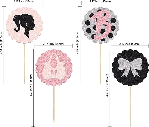 Miniatura 2 de Gyufise 24 adornos para cupcakes para niña, con lazo, bolsa de lunares, decoración de tartas, palillos de dientes para boda, despedida de soltera,