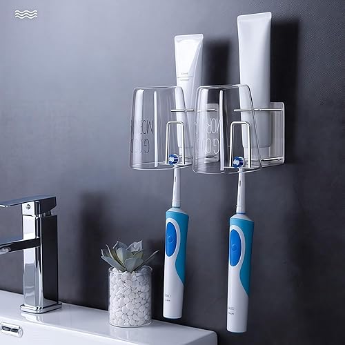Miniatura 3 de HANZE Soporte para cepillos de dientes 304 de acero inoxidable adhesivo montado en la pared 3 en 1, soporte para cepillos de dientes, soporte para