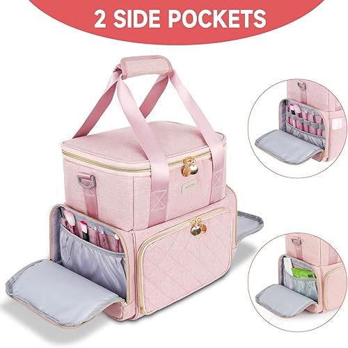 Miniatura 4 de Bolsa de maquillaje extragrande, organizador de cosméticos 4 en 1, estuche de viaje con bolsas desmontables y divisores, rosa