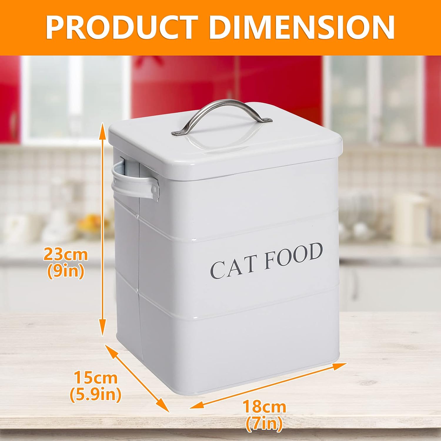 Geyecete airtight CAT Treat Container bin and CAT Food Storage Tin with Lid with Handle Serving Scoop Included Cream Powder - Coated Carbon Steel - Tight Fitting Lids-White : Pet Supplies