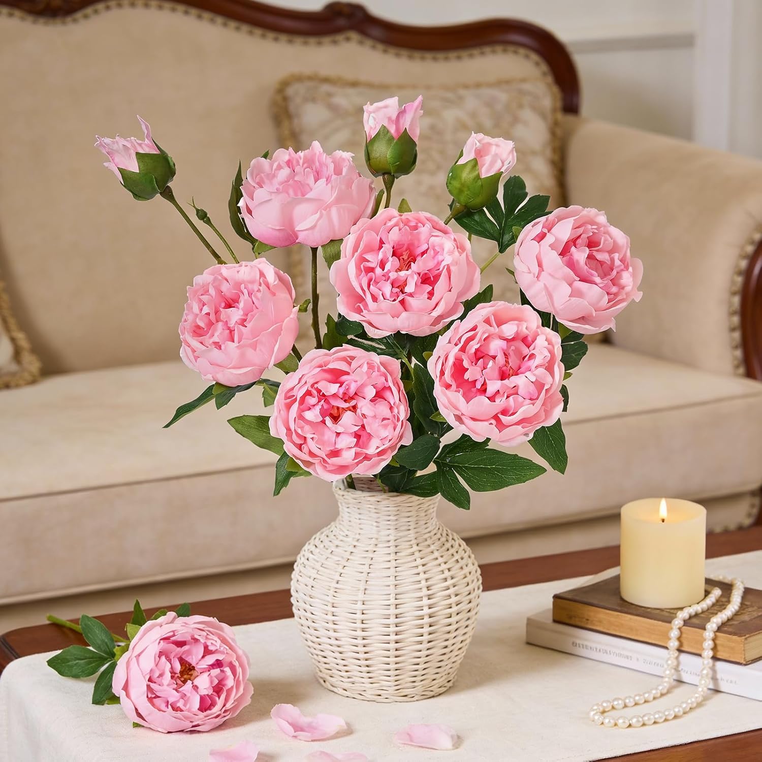 MARTINE MALL 5PCS Real Touch Peonies Artificial Flowers, 22in Pink Fake Peonies Artificial Peonies Flowers Latex Large Faux Peony Flowers for Centerpiece Table Wedding Party Home Decor