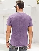 Vista 39 de Camisas Henley desgastadas para hombre, camisetas retro de manga corta, camisetas casuales con botones lavadas para hombre
