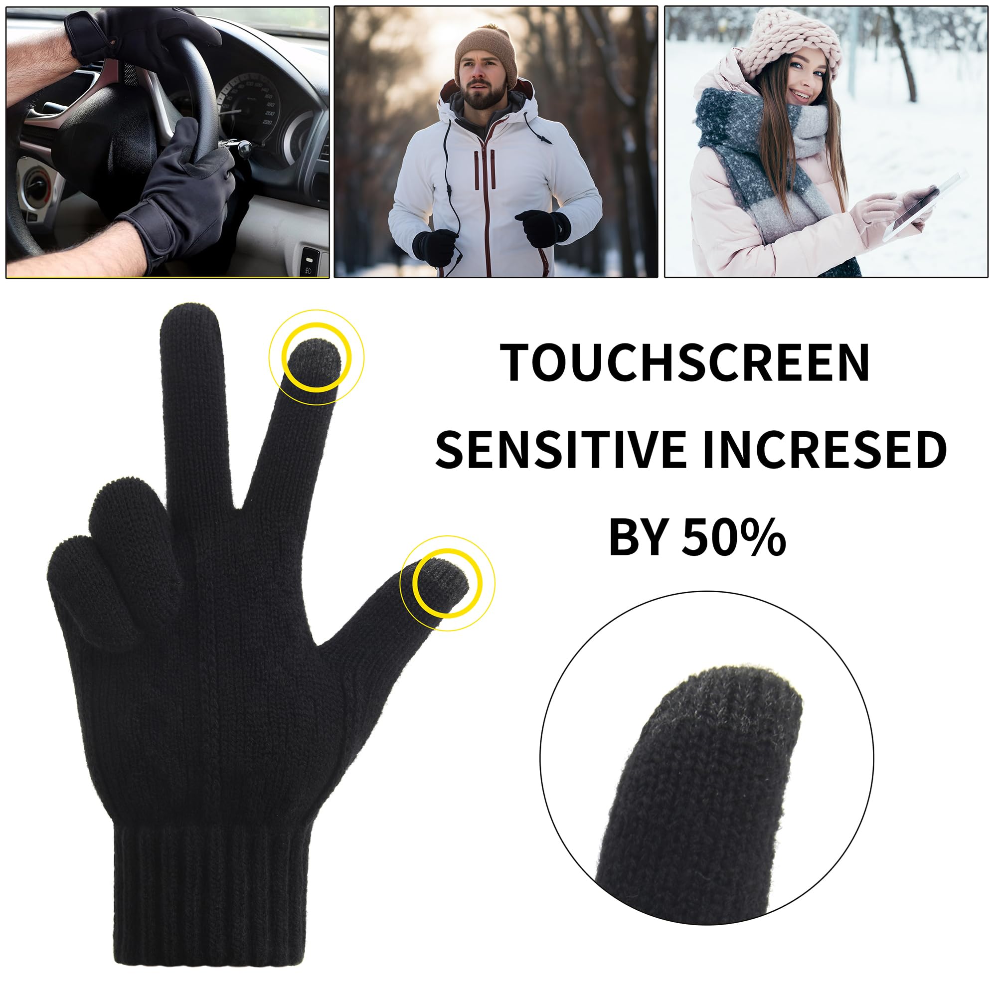 Gants Tactiles Hiver pour Homme Femme Gants Chaud Hiver pour Camping Randonnée Activités de Plein Air en Hiver