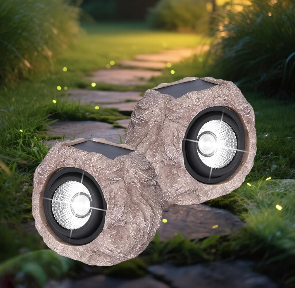 Solar Rock Lights Outdoor, Waterproof LED Landscape Spotlights with Auto On/Off, Energy-Saving Solar Powered Yard Pathway Patio Garden Lighting for Driveway and Walkway (2)