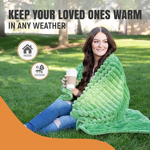 Miniatura 6 de GREEN ORANGE Manta de forro polar tamaño Queen de 90 x 90 pulgadas en elegante caja de regalo, color verde aguacate, 300 GSM, cálida y cómoda,