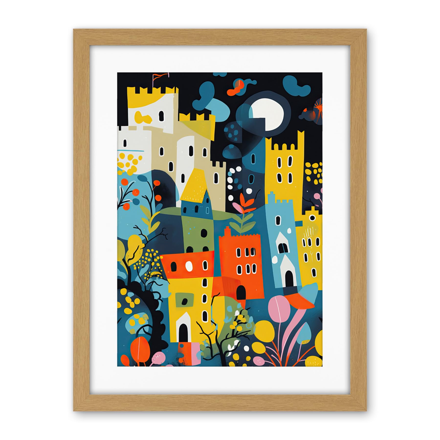Artery8 Nottingham at Night Abstract Folk Art Cityscape Artwork Framed Wall Art Print 18X24 Inch