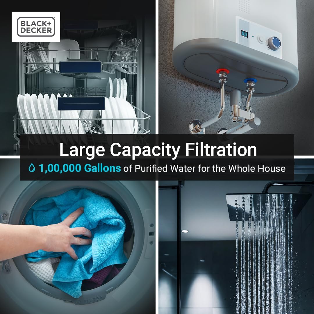 BLACK+DECKER Whole House Water Filter System | Anti-Scale | 3-Stage Filtration System for Whole House,Top-Tier Anti-Scale Filter Specially Designed to Prevent Scale Build-Up, Protects Appliances