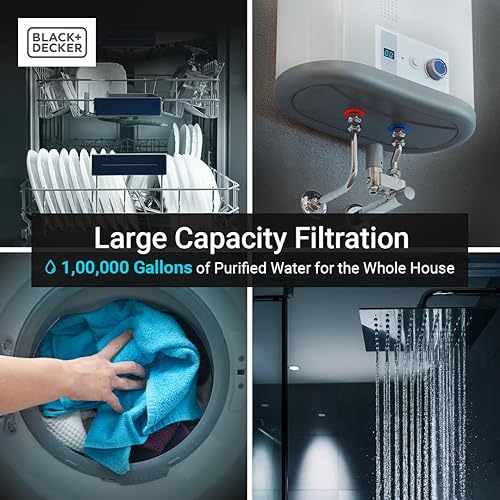 Vista 4 de BLACK+DECKER Sistema de filtro de agua para toda la casa Antiincrustante Sistema de filtración de 3 etapas para toda la casa, filtro anti-escala