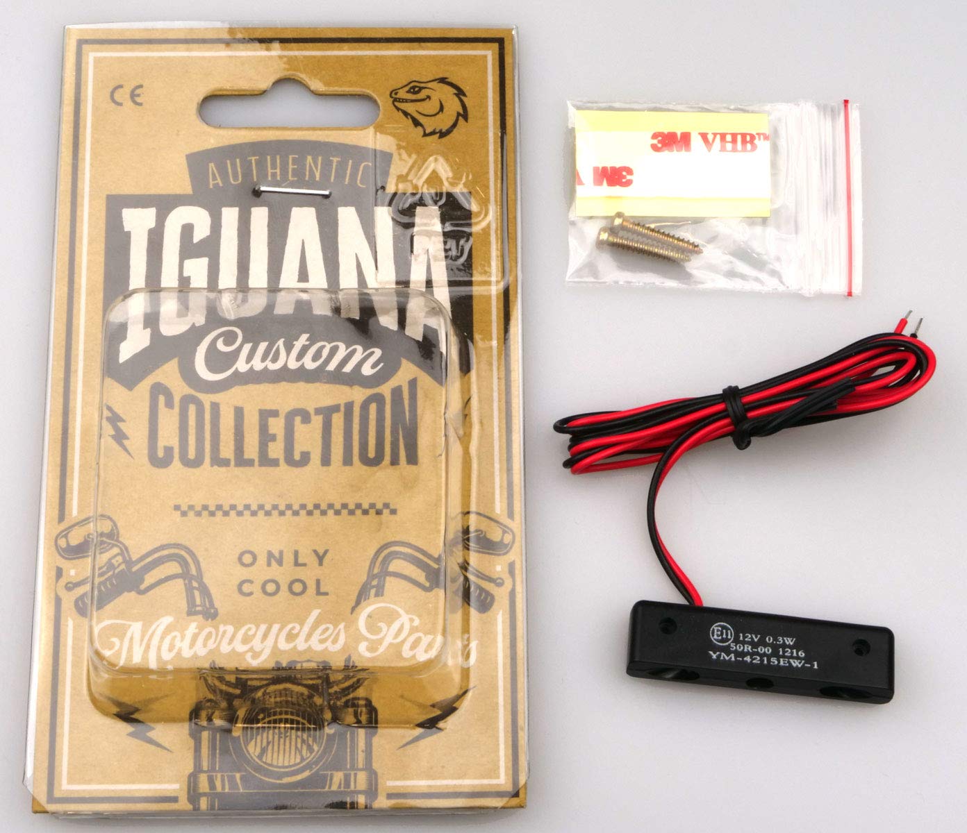 Iguana Custom Parts – Micro luce per illuminazione della targa di moto, con tre LED, piccola e omologata E-Mark, funziona a 12 V ed è impermeabile