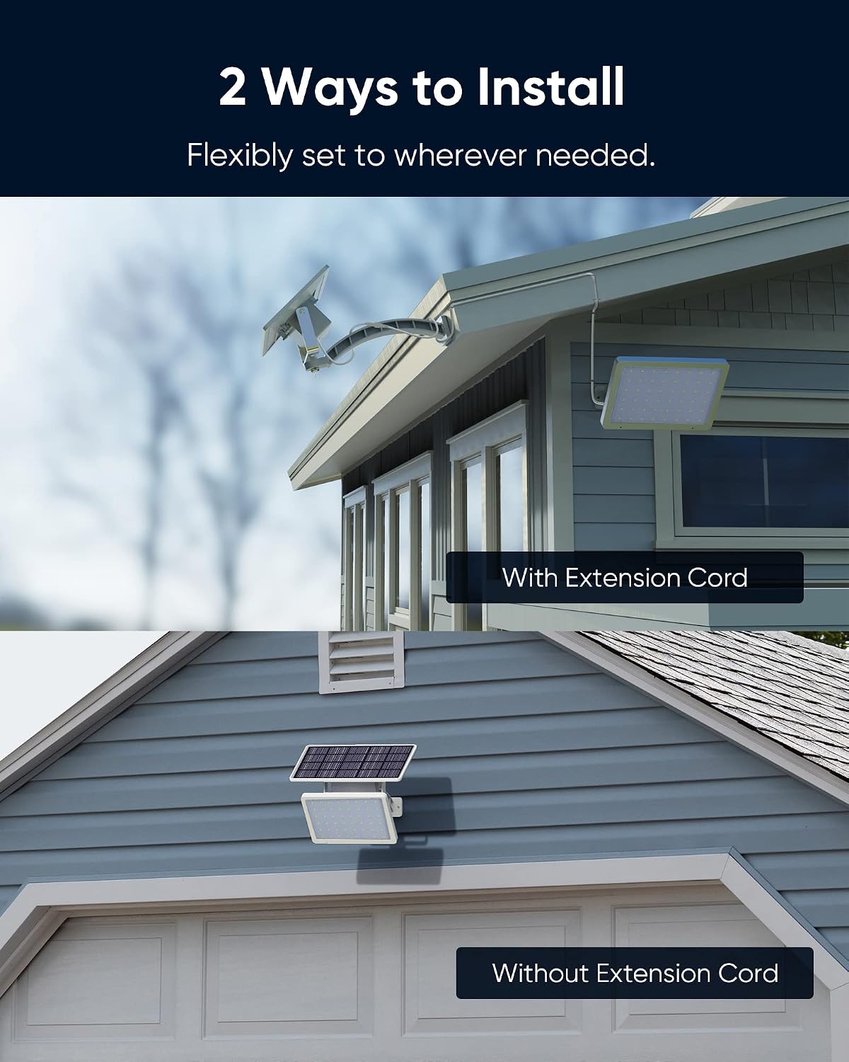 JACKYLED 1000 Lumen 48 LED Solar Dusk to Dawn Light Outdoor Solar Powered Spotlight with 5500mAh Battery Outside Waterproof Wall Mount Security Light for Porch Storage Room Patio Shed (White, 2-Pack)